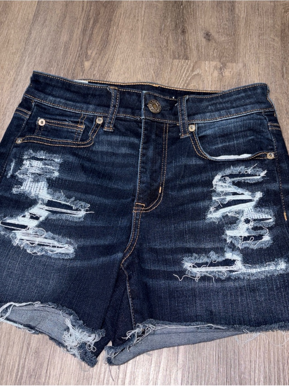American Eagle Outfitters Dark Blue Distressed Denim Shorts